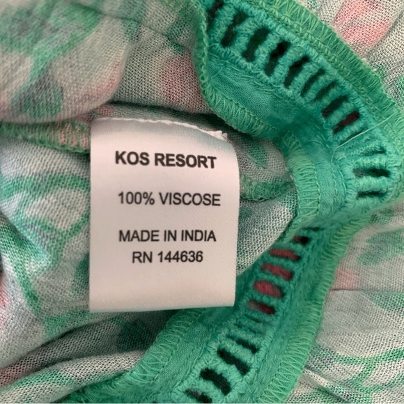 Kos Resort Floral Mini Dress XS Green Short Sleeves - Picture 7 of 9